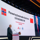 Golggotmánu 16. beaivvi rabai Gonagas Harald "Norway - China Business Summit 2018"  Beijingas. Govva: Heiko Junge / NTB Scanpix